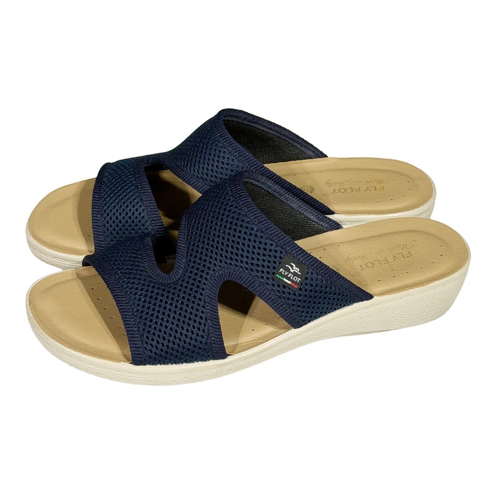 Flynot Women's US 8 Navy Sandals Size 41 Slide On Leather Insoles Made in Italy